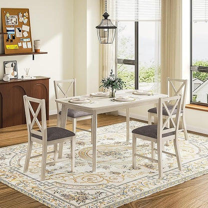 Solid Wood Dining Chairs Set of 2, Farmhouse Chairs with High Cross Back and Upholstered Seat, Easy Assembly for Dining Room, Kitchen, Washed Gray