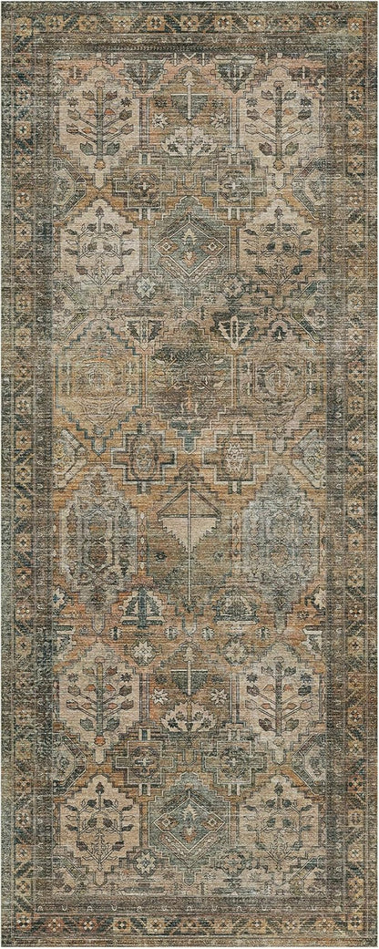GENIMO 3x7 Runner Rugs for Hallway, Machine Washable Non Slip Vintage Rugs, Low Pile Lightweight Soft Print Rug for enrtyway, Corridor, Home Office, Kitchen, Warm Taupe