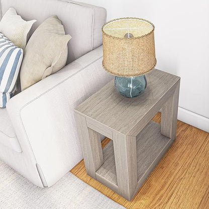 Plank+Beam Modern Rectangular Side Table with Shelf, 25", Solid Wood Narrow End Table for Living Room with Storage, Compact Bedside Table for Small Spaces, Seashell Wirebrush