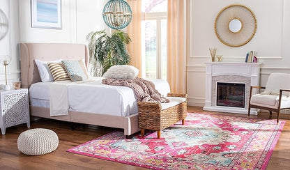 SAFAVIEH Monaco Collection Area Rug - 9' x 12', Pink & Multi, Boho Chic Medallion Distressed Design, Non-Shedding & Easy Care, Ideal for High Traffic Areas in Living Room, Bedroom (MNC243D)