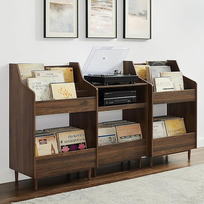Crosley Furniture Liam 3-Piece Turntable Record Player Stand And Vinyl Storage, Mid Century Modern, Walnut