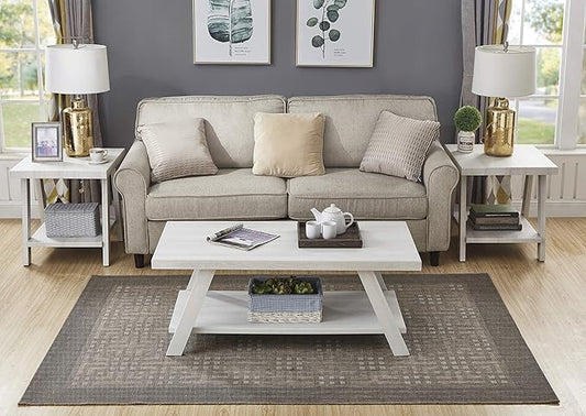 Roundhill Furniture Athens Contemporary 3-Piece Wood Shelf Coffee Table Set, White