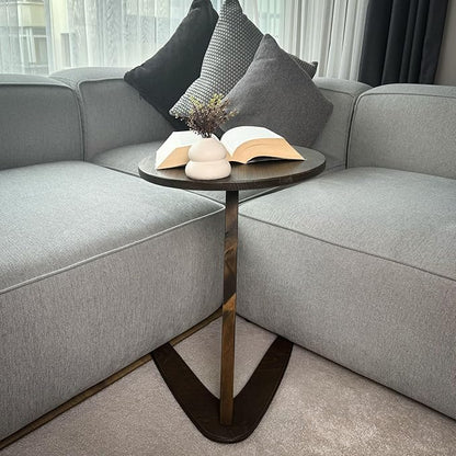 C-Shaped Handmade Solid Wood End Table, Side Table for Couches, Sofa Tables Slide Under Couch for Living Room, Over Couch TV Tray Table for Small Spaces (Medium, Dark Walnut)