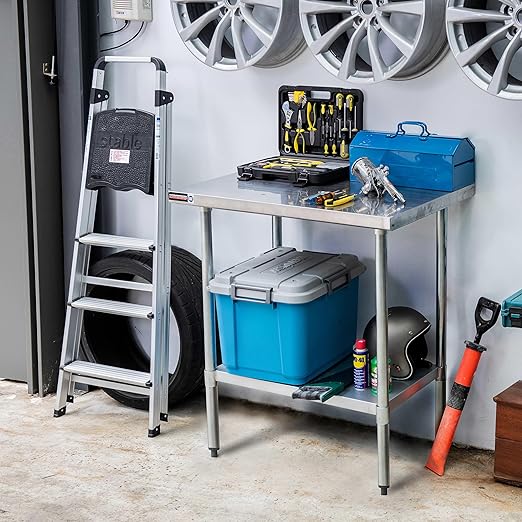 DuraSteel Food Prep Stainless Steel Table - 24 x 36 Inch Commercial Metal Workbench with Adjustable Under Shelf - NSF Certified - for Restaurant, Warehouse, Home, Kitchen, Garage
