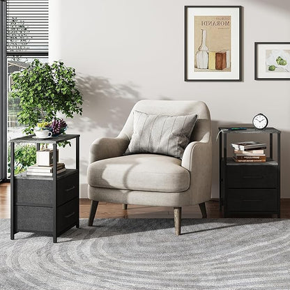 TUTOTAK End Table, Night Stand, Side Table, Nightstand with Cloth Drawer, Bedside Table for Livingroom, Bed Room, Charcoal Grey TB01BY087