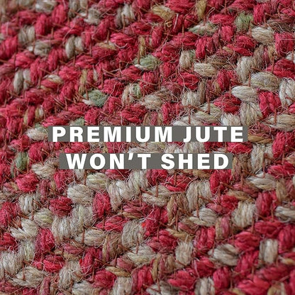 Homespice Apple Pie Jute Red 4x6' Braided Rugs Oval Rugs for Living Room, Bedroom Rug and Dining Room. Pet Friendly. Decor Styles- Farmhouse Rug, Rustic, Vintage, Primitive, Country, Boho Rug