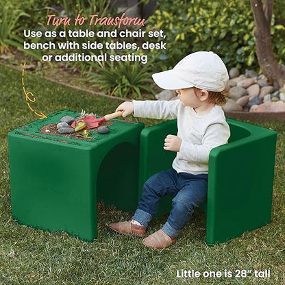 ECR4Kids Tri-Me Table and Cube Chair Set, Multipurpose Furniture, Green, 3-Piece