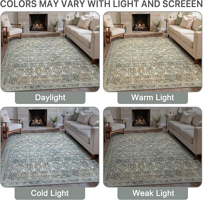 10X12 Area Rugs Machine Washable Rugs for Living Room, Vintage Boho Large Rugs for Bedroom Dining Room, Non Slip Indoor Soft Distressed Lightweight Thin Low Pile Carpet, Terracotta