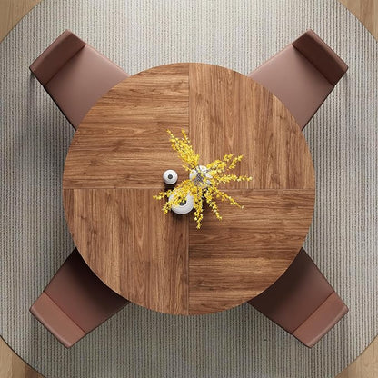 IRONCK 47.2" Round Dining Table for 4, Wood Kitchen Table with Storage Shelf for Dining Room, Dinner Table with Wooden Tabletop and Metal Base, Cherry