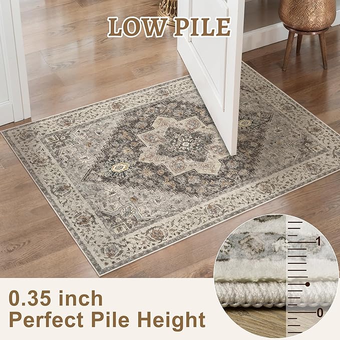Tangsoo 6x9 Area Rug Washable Rug for Living Room, Vintage Indoor Non Slip Large Area Rugs, Print Distressed Brown Carpet, Soft Low Pile Foldable Floor Rug for Bedroom Dining Room
