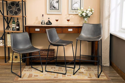 Roundhill Furniture Lotusville Vintage PU Leather Counter Height Stools, Antique Gray, Set of 2