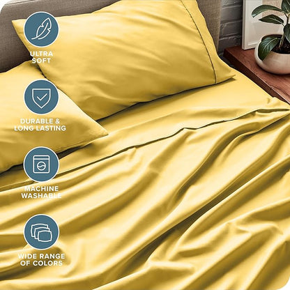 Bare Home Split Head Flex King Sheet Set - 1800 Ultra-Soft Microfiber Bed Sheets - Double Brushed - Deep Pockets - Easy Fit 4 Piece Set - FlexTop King Bedding (Split Head Flex King, Lemon Drop)