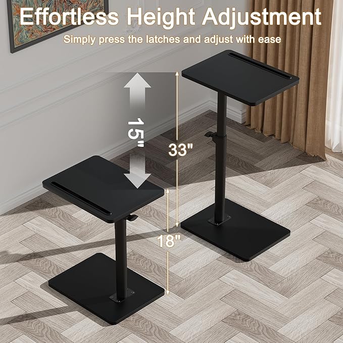 Sofa Armrest Tray Table for Couch - 360° Swivel Height Adjustable End for Small Spaces, Snack Side Table for Bed or Chair with Phone & Tablet Slot (Black,Standard)