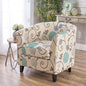 Ball & Cast Upholstered Arm Chair,Classic American Style Flower Design Fabric Dining Chair,Comfy Farmhouse Accent Chair with Padded Seat and Backrest for Living Room Kitchen,White+Blue