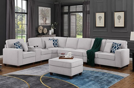 Leio Sectional Modular Sofa with Ottoman for Living Room, Apartment, Bedroom, Office, Dorm