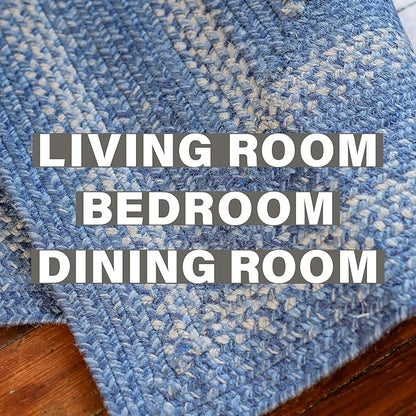 Homespice Denim Jute Blue Braided 4x6’ Rug for Living Room, Bedroom Rug and Dining Room. Pet Friendly. Decor Styles- Farmhouse Rug, Rustic, Vintage, Cottage, Primitive, Country, Boho Rug