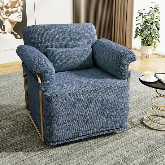 KEIKI Modern Comfy Swivel Accent Reading Chair with Waist Pillows, 360°Square Upholstered Barrel Armchair Single Club Lounge Sofa Chairs for Living Room,Bedroom,Office,Blue