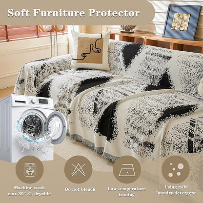 MYSKY HOME Boho Couch Cover for Dogs Washable Black Rhombic Couch Sofa Protector for Loveseat Sofa with Pets Friendly Chenille Geometric Sofa Covers Soft Durable Farmhouse Sofa Slipcovers, 71" X102"