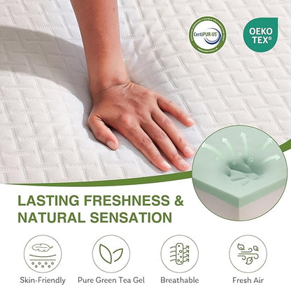 10 Inch Queen Mattress, Memory Foam Mattress in a Box with Cooling Green Tea Gel, Relieve Pressure with Medium Support, CertiPUR-US Certified, 80''L x 60''W, White