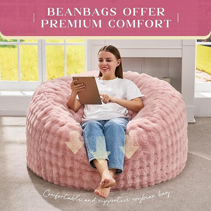 Hobestluk Bean Bag Chairs Beanbag Chair with Filler Adult Bean Bags with Fluffy & Machine Washable Cover, Giant Bean Bag Chairs for Adults (Pink, 3FT-36" x 36" x 22")