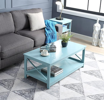 Convenience Concepts Oxford Coffee Table with Shelf, Sea Foam Blue