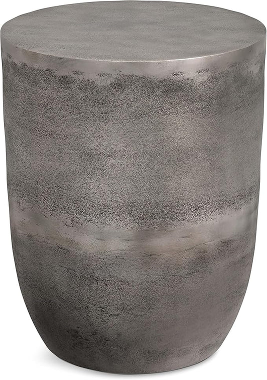SIMPLIHOME Morris 17-inch Wide Cast Aluminum Metal Side Table in Antique Silver, Industrial Accent Table with Powder-Coated Finish for Living Room, Assembled