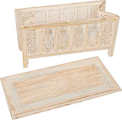 The Wooden Town Rectangular Coffee Table – 36x18 Inch White Wash Finish | Modern Wooden Center Table for Living Room | Vintage Look Side Table for Magazines, Books & Plants