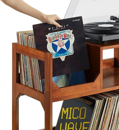 Crosley Furniture Asheville Mid-Century Modern Media Console Record Player Stand, Storage for Vinyl Records, Medium, Walnut