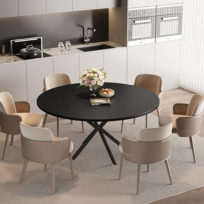 47.24" Round Dining Table for 4-6 Person, Round Kitchen Table with Wood Top, Circle Dinner Pedestal Tables with Metal Legs for Dining Room Kitchen (Black)