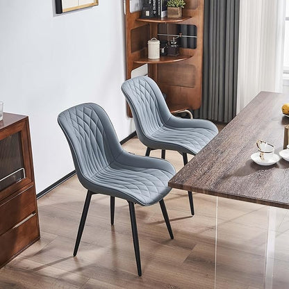 YOUNIKE Dining Chairs Set of 2 with High Back Mid Century Modern Kitchen & Dining Room Chairs PU Faux Leather Upholstered Wide Comfortable Padded Accent Chair for Living Room Bedroom Greyish Green