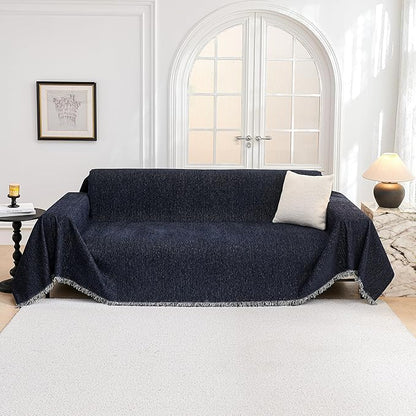 MYSKY HOME Sofa Covers Love Seat Couch Covers Couch Covers for Reclining Couches Couch Cover Sectional Washable Couch Cover with Tassels Sofa Protector for Kids, Dogs, Pets, 71"x118", Navy Blue