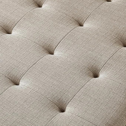 24KF Large Square Upholstered Tufted Linen Ottoman Coffee Table, Large Footrest Ottoman with Solid Wood Shelf-Linen