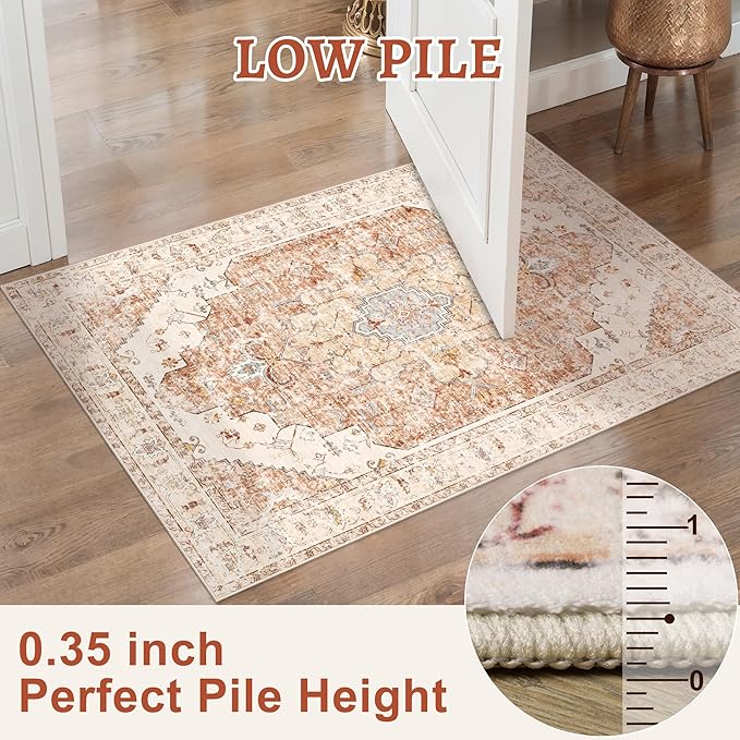 Tangsoo 8x10 Area Rug for Living Room, Washable Vintage Indoor Non Slip Large Area Rugs, Print Distressed Brick Red Carpet, Soft Low Pile Foldable for Bedroom Dining Room Dorm