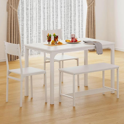 SogesHome Dining Table Set with 2 Chairs and 1 Bench, Bar Set Kitchen Table and Chairs for Dining Room Resturant Bistro Set, Pure White
