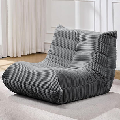 Bean Bag Chairs for Adults Giant Bean Bag Chair Memory Foam BeanBag Chair Big Bean Bag Sofa with Filler Faux Fur Fireside Beanbags Lazy Sofa for Living Room Bedroom Dorm Office (Grey Corduroy)
