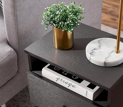VECELO Modern Night Stand,Square Side Table,End Table with Drawer and Storage Space for Bedroom and Living Room,Bedside Table