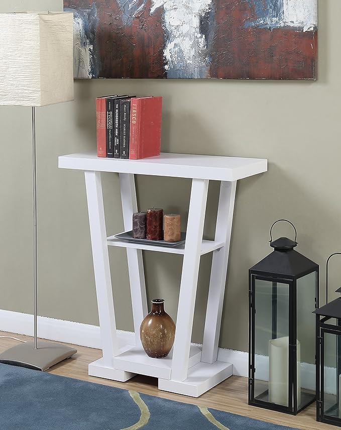 Convenience Concepts Newport V Console Modern Sofa Storage Shelves, Narrow Entryway Hall Living Room, Display Accent Table, 31.5", White