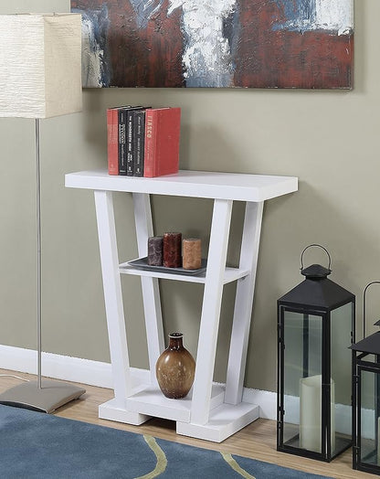 Convenience Concepts Newport V Console Modern Sofa Storage Shelves, Narrow Entryway Hall Living Room, Display Accent Table, 31.5", White