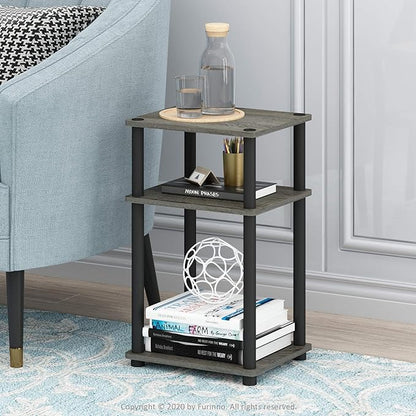 Furinno Just 3-Tier Turn-N-Tube End Table / Side Table / Night Stand / Bedside Table with Plastic Poles, 1-Pack, French Oak Grey/Black
