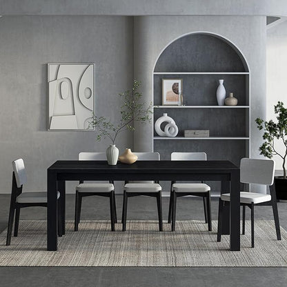 NTC Block 71 Inch Modern Farmhouse Dining Table, Rectangular Dinner Table for Dining Room, Living Room Furniture, Effortless Assembly, Burnt Black