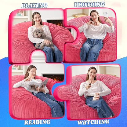 HABUTWAY 5FT Bean Bag Chair,Giant Bean Bag Chairs for Adults,Big Bean Bags with Memory Foam Filled, Large Beanbag Chairs with Soft Corduroy Cover-Pink