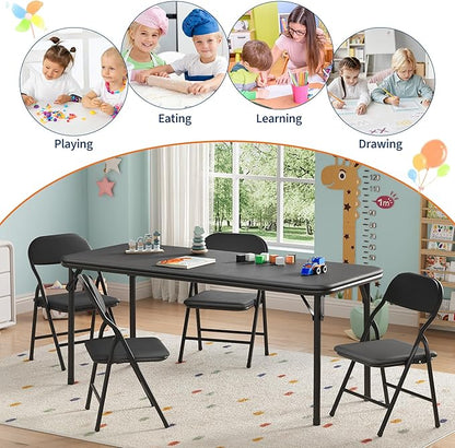 GarveeHome 5-Piece Kids Folding Table and Chairs Set, Toddlers Children's Activity Table and Chairs Set for Dining Room,Daycare,Classrooms