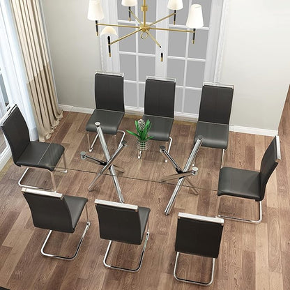 Dining Chairs Set, Kitchen Modern Metal Chairs with Faux Leather Padded Seat High Back and Sturdy Chrome Legs, Chairs for Dining Room (Grey, Set of 8)