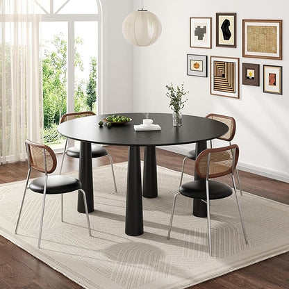 Casaphoria 59" Round Dining Table, Kitchen Table for 6 with Arc-Shaped Edge Top and Cylindrical Legs, Easy Assembly for Living Room, Dining Room, Black