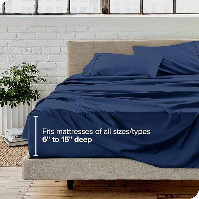 Bare Home Queen Sheet Set - Luxury 1800 Ultra-Soft Microfiber Queen Bed Sheets - Double Brushed - Deep Pockets - Easy Fit - 4 Piece Set - Bedding Sheets & Pillowcases (Queen, Dark Blue)