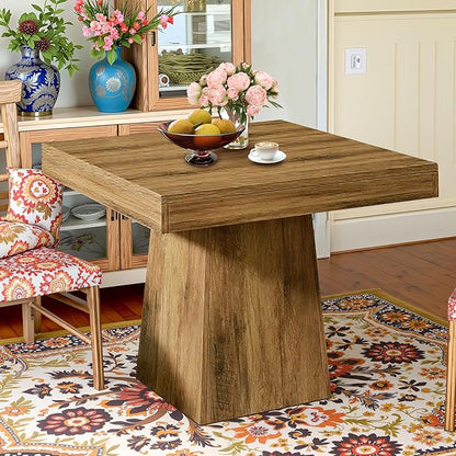 NicBex Square Dining Table for 4, 31.5" Farmhouse Dinner Table Small Dining Room Tables Wooden Kitchen Tables with Heavy Duty Pedestal for Kitchen, Living Room, Brown