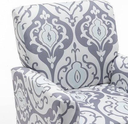 Container Furniture Direct Contemporary Accent Arm Chair with Birch Wood Frame and Velvet Upholstery, Armchair for Office and Living Room Decor, Removable Cushions, 05 Printed Fabric