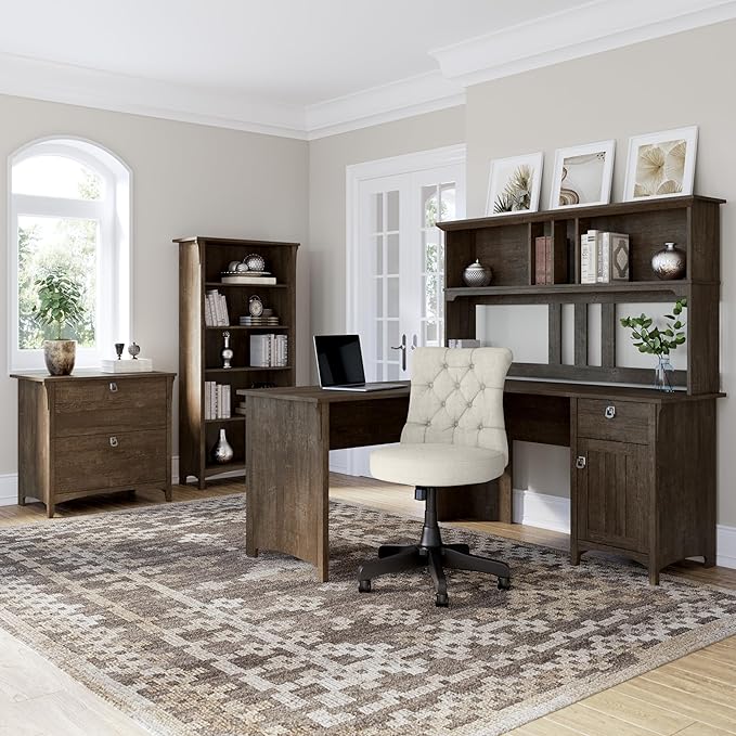 Bush Furniture Salinas 5 Shelf Bookcase in Ash Brown, Tall Bookshelf, Large Book Shelf for Living Room, Home Office, or Entryway