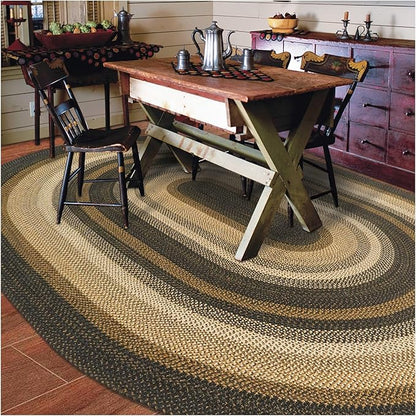 Homespice Kilimanjaro Jute Black 8x10' Braided Oval Area Rugs for Living Room, Bedroom Rug and Dining Room. Pet Friendly. Decor Styles- Farmhouse Rugs, Rustic, Vintage, Primitive, Country, Boho Rug