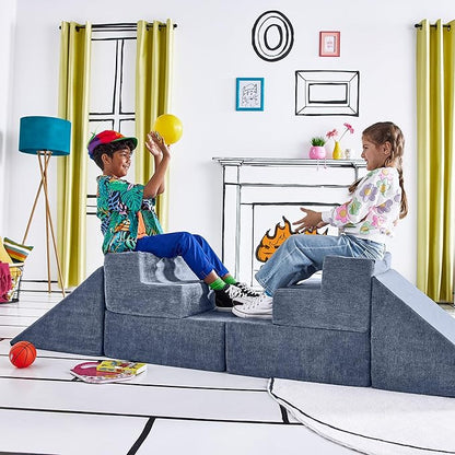 Yourigami Kids and Toddler Play Gym, Playroom Couch Set, Durable Modular Design, Blue Lagoon